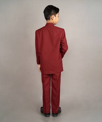 Maroon viscose blend embroidery bandhgala set 3