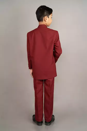 Maroon viscose blend embroidery bandhgala set