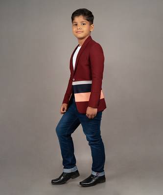 Maroon viscose blend striped blazer 2