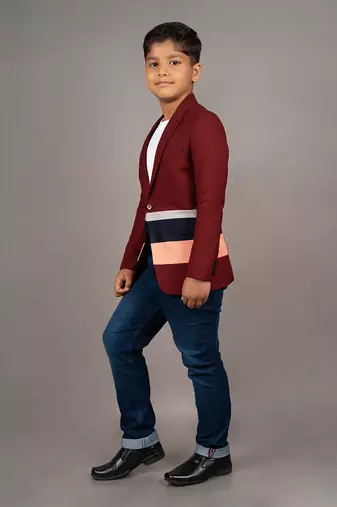 Maroon viscose blend striped blazer