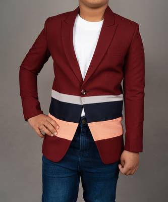 Maroon viscose blend striped blazer 4