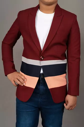 Maroon viscose blend striped blazer