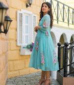 Kota Checks Festive Wear Digital Printed Sky Blue Dress