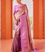 Pink Kumbhi silk bland Kanjivaram style festive wear zari border saree with Blouse