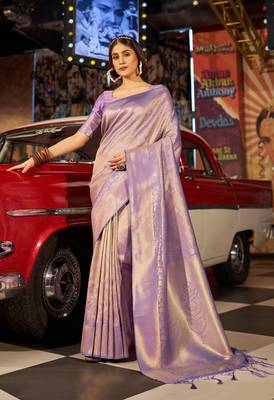 purple silk blend kanjivaram zari saree 1