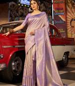 Purple Kumbhi silk bland Kanjivaram style festive wear zari border saree with Blouse