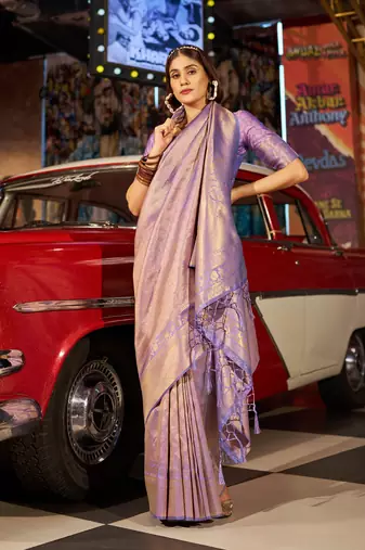 purple silk blend kanjivaram zari saree