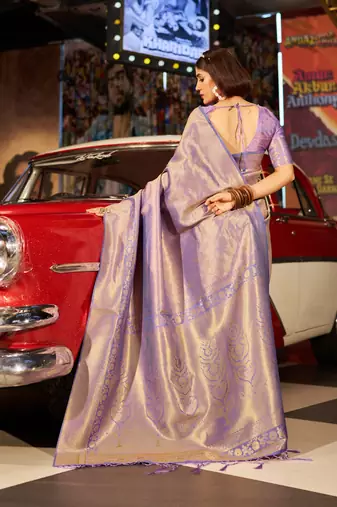 purple silk blend kanjivaram zari saree