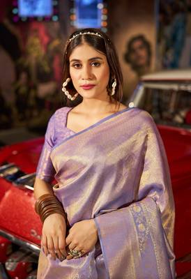 purple silk blend kanjivaram zari saree 4