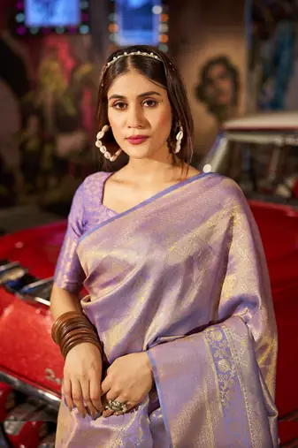 purple silk blend kanjivaram zari saree