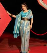Sky Blue Kumbhi silk bland Kanjivaram style festive wear zari border saree with Blouse