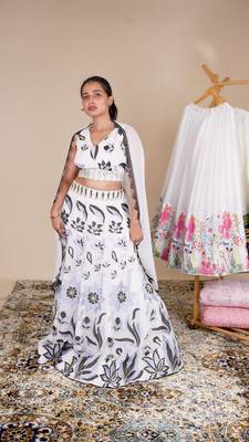 Amazing White Embroidery Work Georgette Lehenga Choli With Dupatta  1