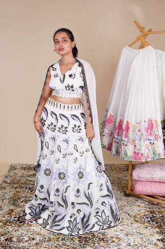 Amazing White Embroidery Work Georgette Lehenga Choli With Dupatta 