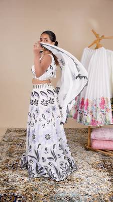Amazing White Embroidery Work Georgette Lehenga Choli With Dupatta  3