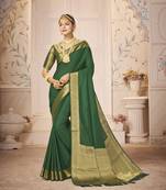 Green Zari Work Border Pure Dola Silk Party Wear Sree With Blouse