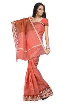 Fancy Kota Doria Pure Cotton Red Saree N Blouse Diwali Special Gift 106