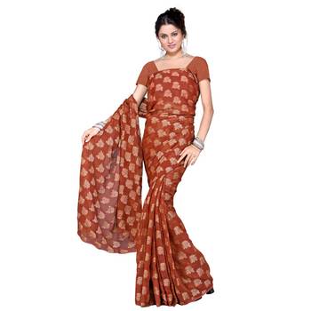Floral Design Party Wear Faux Georgette Silk Saree Deepawali Gift 109 1