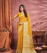 Mustard Zari Butti Work Pure Georgette Party Wear Sree With Blouse