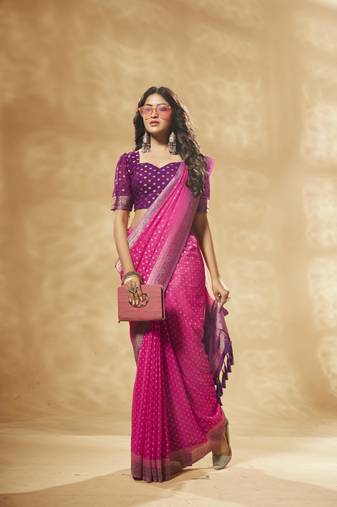 Pink Zari Butti Work Pure Georgette Party Wear Sree With Blouse