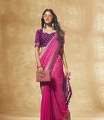 Pink Zari Butti Work Pure Georgette Party Wear Sree With Blouse
