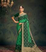 Green Zari Work Design Pure Georgette Traditional Wear Sree With Blouse