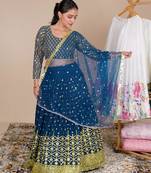 Beautiful Blue Embroidered Lehenga Choli With Net Dupatta 
