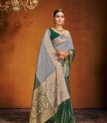 Grey Green Zari Work Design Pure Georgette Traditional Wear Sree With Blouse