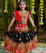 Banjara India Kutchi Embroidered Girls Lehenga Choli Set with Dupatta (CC-BTTA) - Black