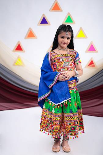Banjara India Kutchi Embroidered Girls Lehenga Choli Set with Dupatta (CC-BTTA) - Green