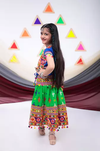 Banjara India Kutchi Embroidered Girls Lehenga Choli Set with Dupatta (CC-BTTA) - Green