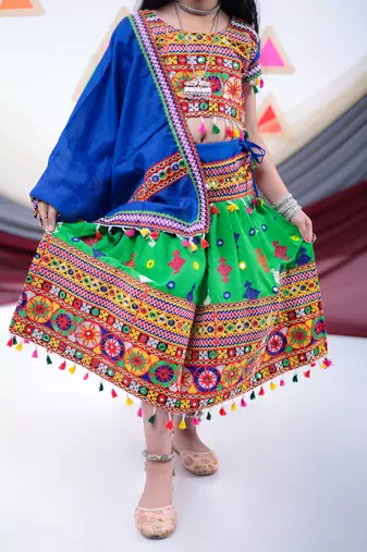Banjara India Kutchi Embroidered Girls Lehenga Choli Set with Dupatta (CC-BTTA) - Green