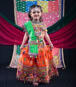 Banjara India Kutchi Embroidered Girls Lehenga Choli Set with Dupatta (CC-BTTA) - Orange