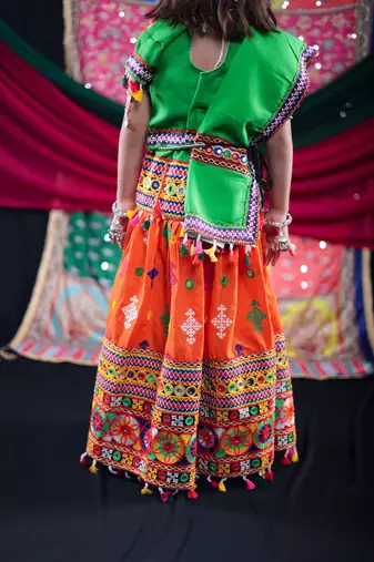 Banjara India Kutchi Embroidered Girls Lehenga Choli Set with Dupatta (CC-BTTA) - Orange
