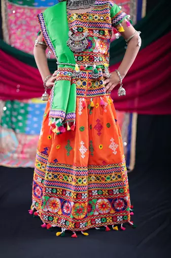 Banjara India Kutchi Embroidered Girls Lehenga Choli Set with Dupatta (CC-BTTA) - Orange