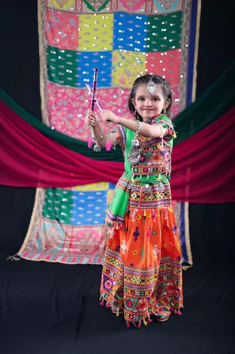 Banjara India Kutchi Embroidered Girls Lehenga Choli Set with Dupatta (CC-BTTA) - Orange