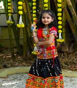 Banjara India Kutchi Work Embroidered Girls Lehenga Choli Set with Dupatta (CC-RSGL) - Black