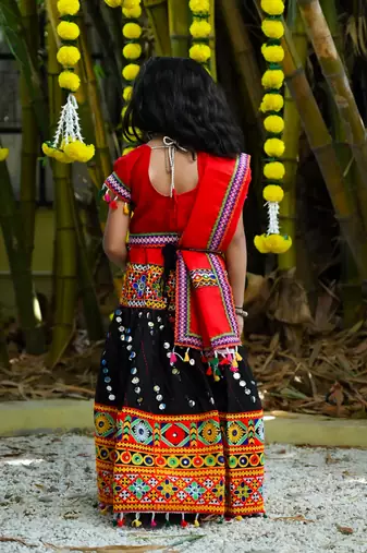 Banjara India Kutchi Work Embroidered Girls Lehenga Choli Set with Dupatta (CC-RSGL) - Black