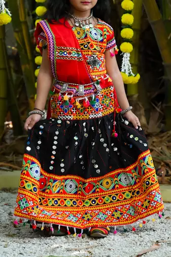 Banjara India Kutchi Work Embroidered Girls Lehenga Choli Set with Dupatta (CC-RSGL) - Black