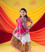 Banjara India Kutchi Work Embroidered Girls Lehenga Choli Set with Dupatta (CC-RSGL) - White