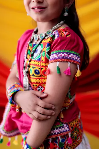 Banjara India Kutchi Work Embroidered Girls Lehenga Choli Set with Dupatta (CC-RSGL) - White