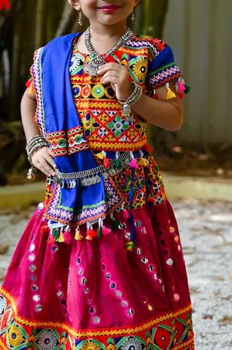 Banjara India Kutchi Work Embroidered Girls Lehenga Choli Set with Dupatta (CC-RSGL) - Pink