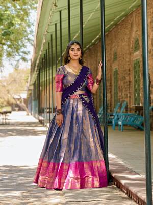 Women's Kanjivaram With Zari Weaving Work Lehenga Choli Set  1
