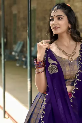 Women's Kanjivaram With Zari Weaving Work Lehenga Choli Set 