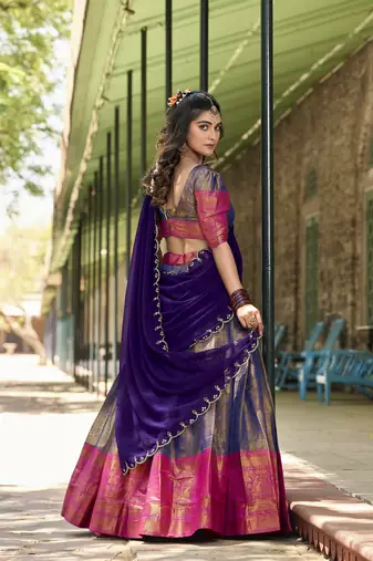 Women's Kanjivaram With Zari Weaving Work Lehenga Choli Set 