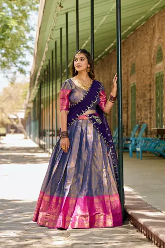 Women's Kanjivaram With Zari Weaving Work Lehenga Choli Set 