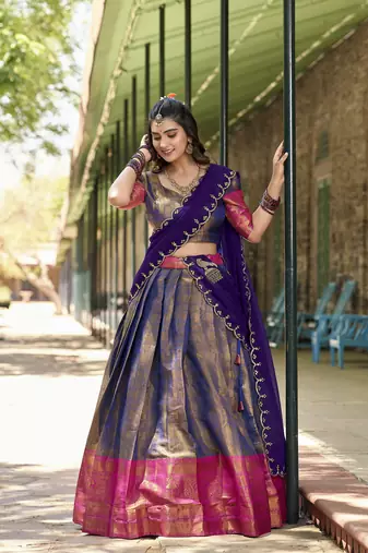 Women's Kanjivaram With Zari Weaving Work Lehenga Choli Set 