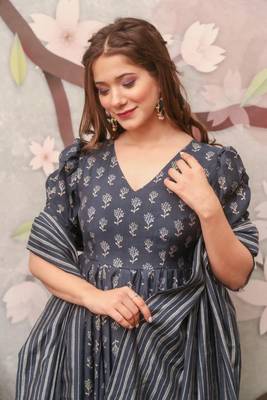   Pure Muslin Printed Festival Casual Palazzo Pant Salwar Kameez in cement grey color 1