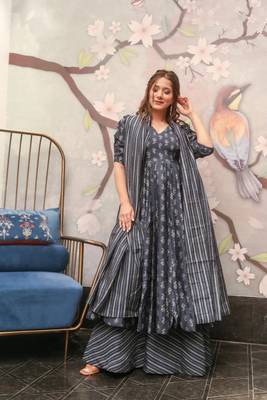   Pure Muslin Printed Festival Casual Palazzo Pant Salwar Kameez in cement grey color 3