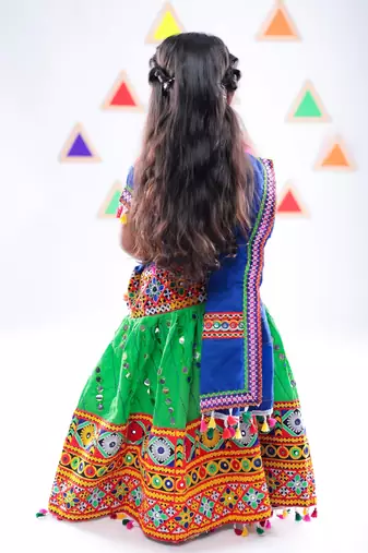 Banjara India Kutchi Work Embroidered Girls Lehenga Choli Set with Dupatta (CC-RSGL) - Green