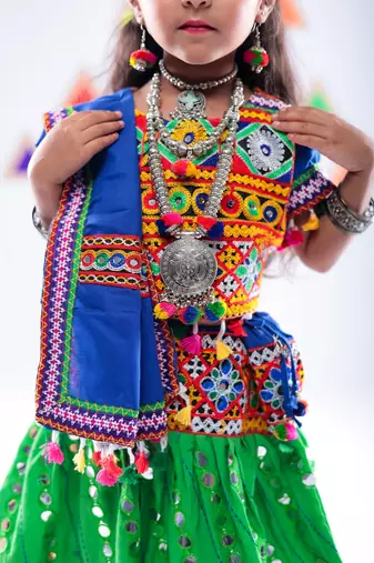 Banjara India Kutchi Work Embroidered Girls Lehenga Choli Set with Dupatta (CC-RSGL) - Green